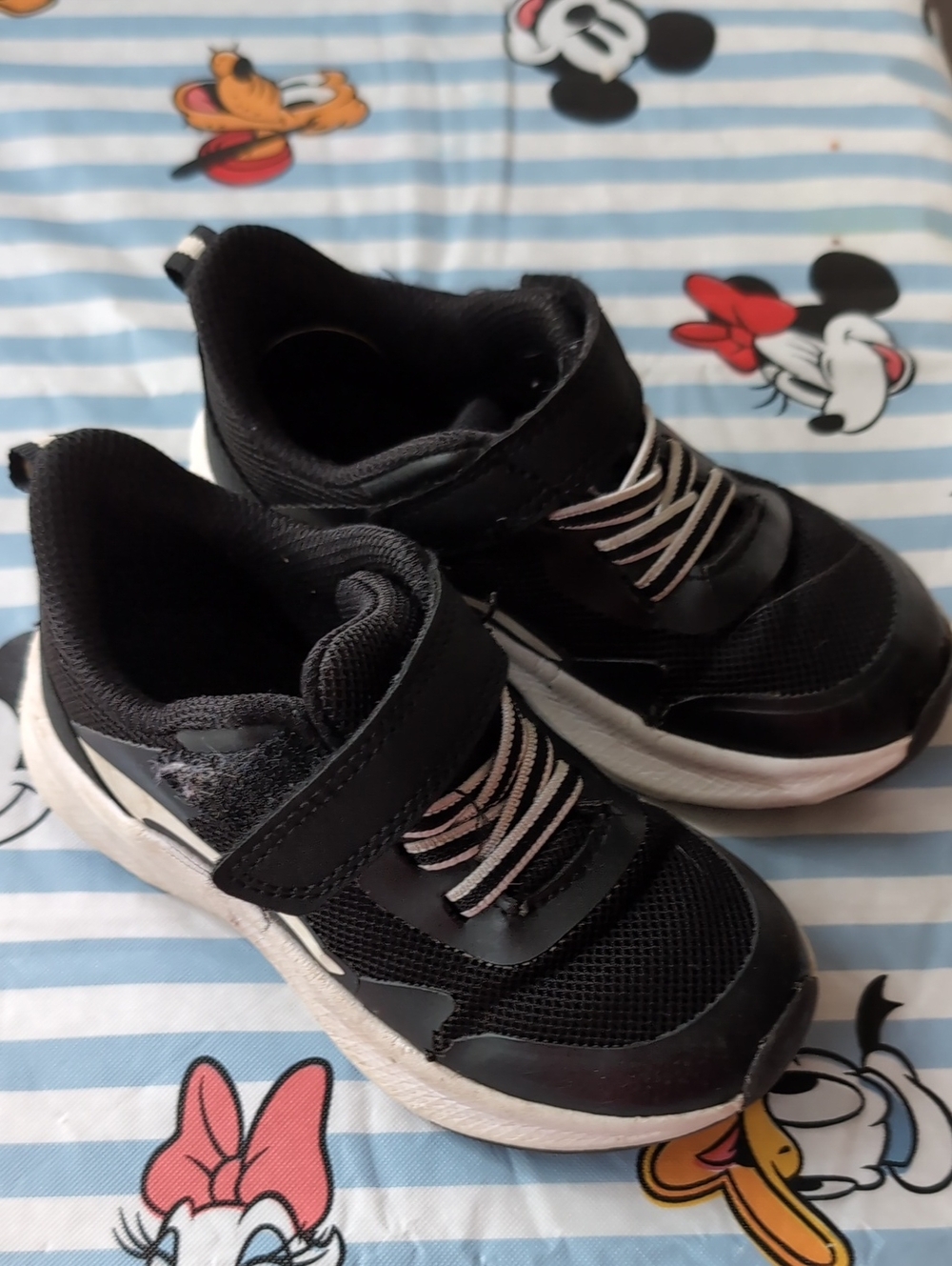 Athletic Works Black and White Kids Sneakers with Hook-and-Loop Strap
